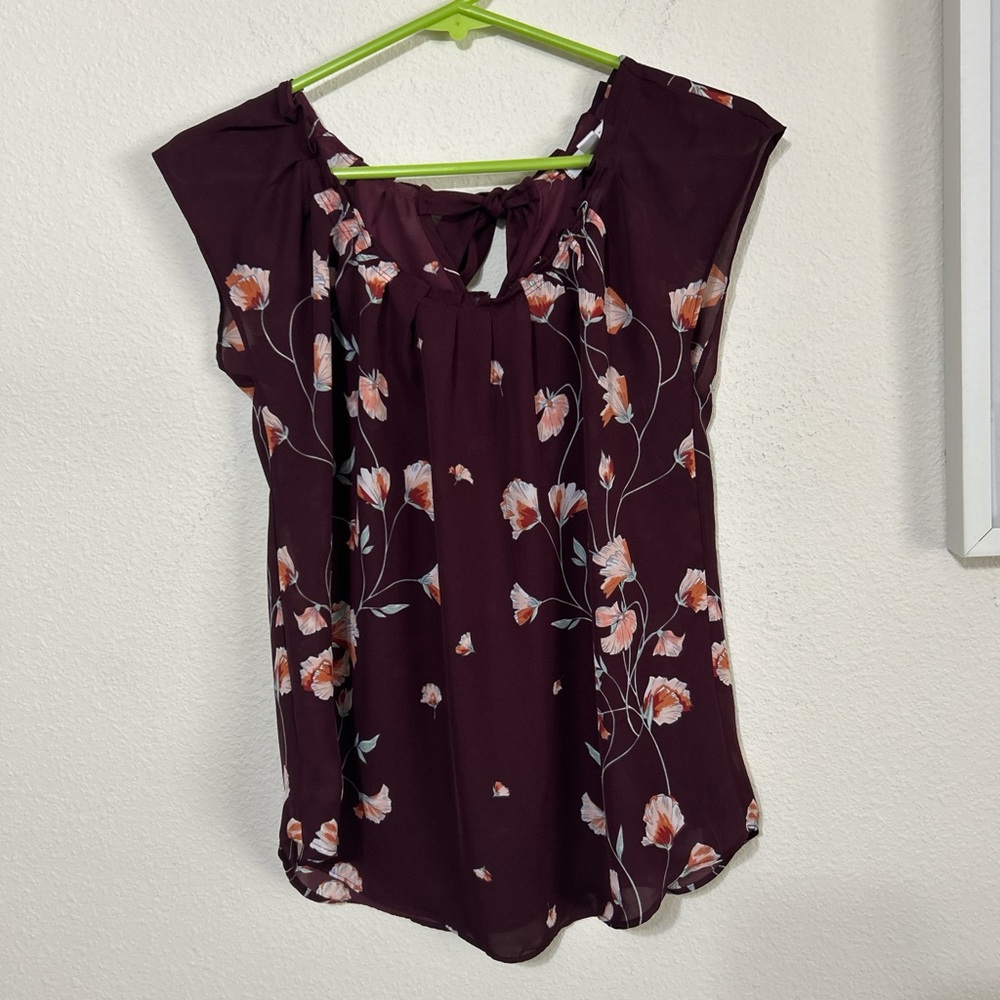 LC Lauren Conrad Burgundy Floral Blouse